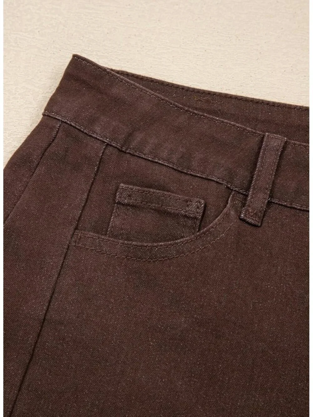 〽️ Women Coffee High Waist Wide Leg Jeans Stretch Raw Hem Denim Zimbaplatinum